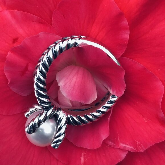 David Yurman 10mm Cultured Freshwater Pearl & Diamonds Ring Size 7 Beautiful - Picture 8 of 9